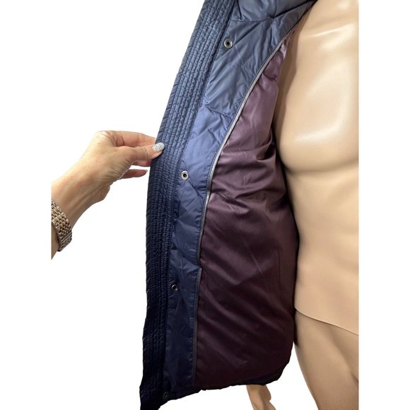 Tommy Hilfiger Men’s Puffer Jacket L Navy Blue Quilted Hooded Zip & Snaps Winter - Picture 13 of 16